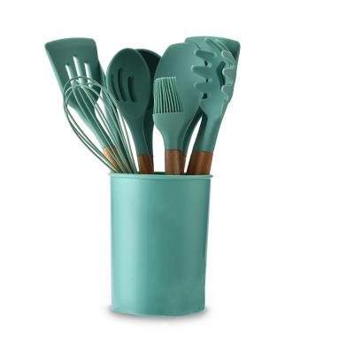 China Sustainable Wholesale Custom Wooden Handle Silicone Cooking Kitchen Utensils Set for sale