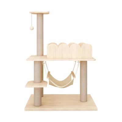 China Viable Pet Products Pet Accessories Gatos Cat Climbing Solid Wooden Cat Tree Pet Toys Framee Cat Condo House Tower for sale