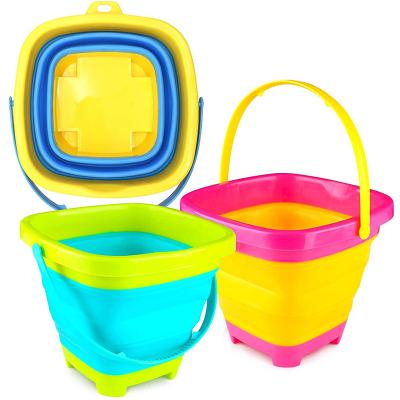 China Camouflage Topwill Outdoor Beach Sand Toys Bucket Silicone Folding Plastic Collapsible Bucket for sale