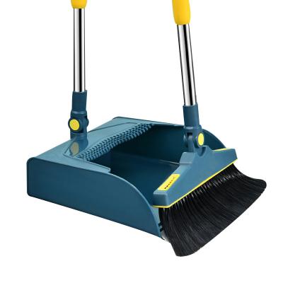 China Kitchen Topwill Improved Home Ministry Lobby Floor Use Folding Telescopic Pole Double Comb Teeth Stand Upright Broom Dustpan Set for sale