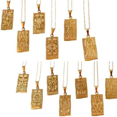 China CLASSIC Women Accessories Jewelry 18k Gold Plated 316l Stainless Steel 12 Stainless Steel Astrology Horoscope Tarot Card Zodiac Sign Pendant Necklace for sale