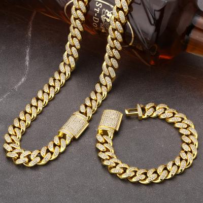 China Link Chain Diamond Link Chain Cuban Necklace Cubic Box Clasp Box Clasp Cheap Ice-Cube Hip Hop 12mm 14k White Gold Cuban Chains for sale