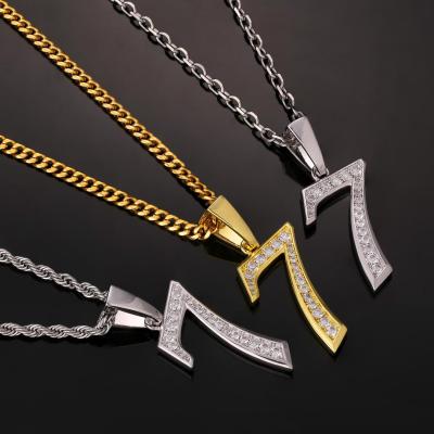 China Custom Hip Hop Diamond Non-fading Jewelry Iced Out 14K 18K Gold Pendant Number Seven White Silver Plated Necklaces for sale