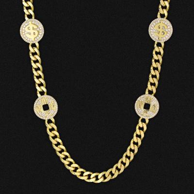 China Fashionable Non-fading Jewelry 14K Gold Plated 8mm Mini Coin Sign Cuban Link Chain Necklace for sale