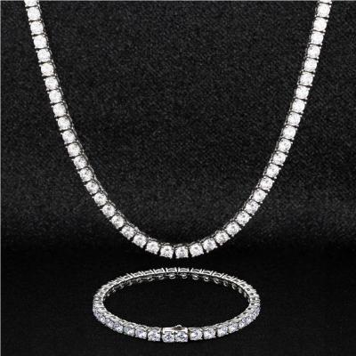 China Non-fading Diamond Chain Tennis Necklace Hip Hop Jewelry set Crystal Cubic Zirconia Tennis Choker for sale