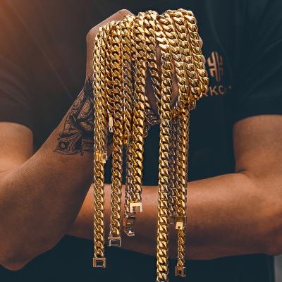 China Wholesale FASHIONABLE Mens Stainless Steel Hip Hop 14k 18k Miami Titanium Gold Plated Restrictor Cuban Link Necklace for sale