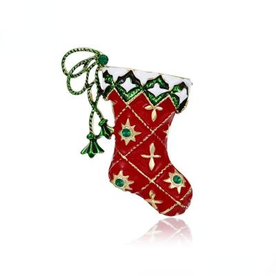 China ALLOY Christmas Gift Fashion 14K Gold Christmas Red Socks Wanna Cute Brooch Pin for sale