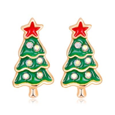 China CLARMER CLASSIQUE 2021 European and American fashion cartoon alloy Christmas enamel tree stud earrings for woman for sale