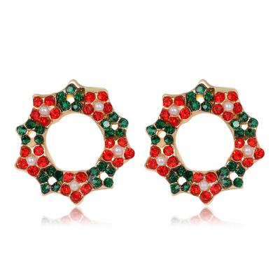 China CLASSIC Fashion Alloy Painted Enamel Christmas Wreath Earrings Christmas Stud Earrings Jewelry For Woman for sale