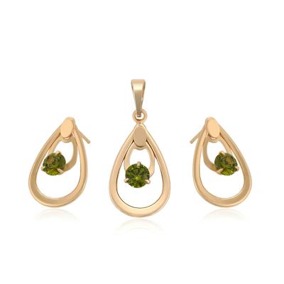 China Fashion CLASSIC Premium 18K Gold Eco-friendly Copper Set With Green Dangle Earrings 2 Piece Set for sale