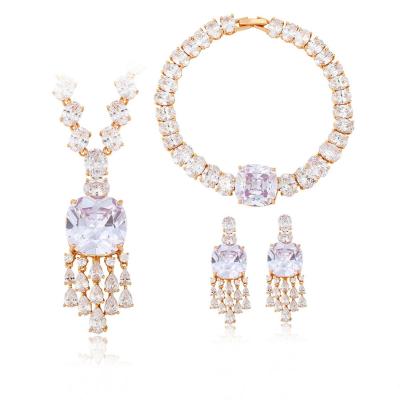 China Fashion CLASSIC Luxury Crystal 18K Gold Premium View Evening With Dress Necklace Bracelet And Earring Set for sale