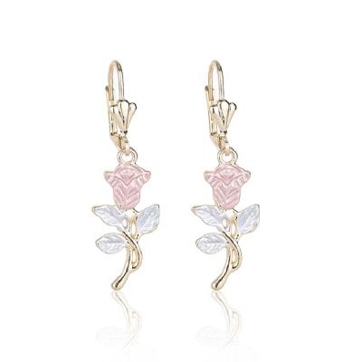 China Fashionable direct romantic flowers high quality bright rose beautiful gift long tea style plant earrings for sale