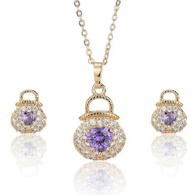 China Wholesale Women's BOHEMIA 18K Gold Plated Factory Crystal Heart Earring Necklace Fashion Jewelry Set for sale