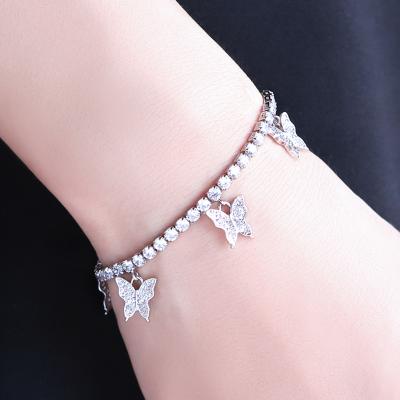 China Non-fading tennis Rose Gold Plated CZ Silver Diamond Women Charm Butterfly Stainless Steel Bracelet Jewelry Bangle for sale