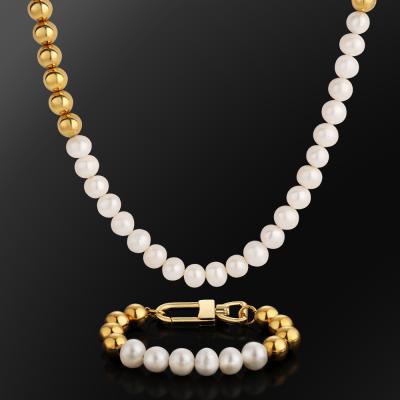 China Hiphop Barock Pearl Charm Luxury 14k Gold Gold Plated Big Cream Chain Necklace Real Beauty Pearl Jewelry Set for sale