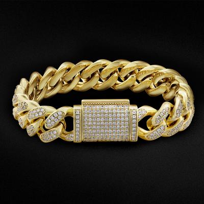 China Other 14k Gold Cubic Miami Cuban Link Bracelet Box Clasp Diamond Link Chain Cuban Bracelet for sale