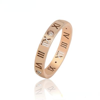 China TRENDY Sensitive Neutral Universal Ring Fashion Stainless Steel Set Rose Gold Diamond Letter Ring for sale