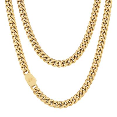 China Wholesale Luxury Hiphop Hops 18k Gold Plated Stainless Steel Miami Cuban Link Restrictor Necklace Jewelry for sale