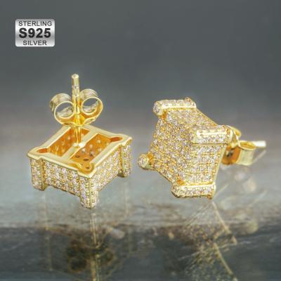 China Wholesale Hiphop Earring 18k White Gold Plated 925 Sterling Silver Iced Out Round Stud Earrings for sale