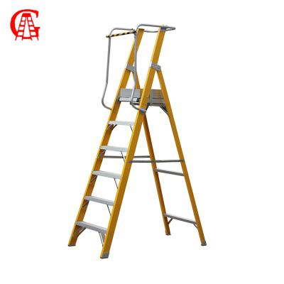 China Folding Ladders Fiberglass Insulation Ladder Household Fiberglass Step Ladder Fiberglass Platform Ladder with Handrail for sale