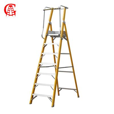 China Folding Ladders Electricians Platform 7 Tread Fiberglass Step Ladder for sale