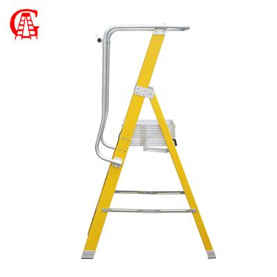 China Factory Direct Hot Sale Folding Ladders FRP Insulated Step Ladder Fiberglass Platform Ladder With Handrail for sale