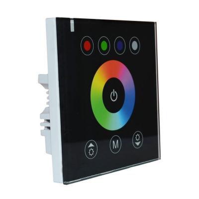 China ABS + Tempered Glass Touch Screen LED Controller Wall Mounted Dimmer Switch Controller for RGBW LED Strip Lights DC12V - 24V (Black) for sale