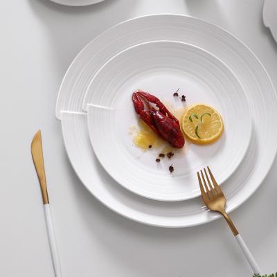 China Viable wholesale hot sale hotel tableware twill series dinner plate set porcelain white dinner set for sale