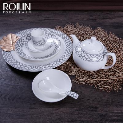 China Viable Line Series White Bone China Tableware Top Quality Ceramic Dinner Set Dinnerware for sale