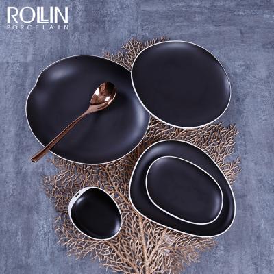 China New Disposable Bone China Black Dinner Dishes Side Dishes For Restaurant for sale