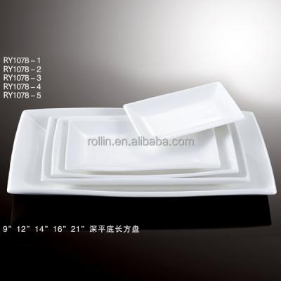 China Sustainable Wholesale Ceramic Porcelain Plates And Dish Regular Rectangle Porcelain Dessert Dish for sale