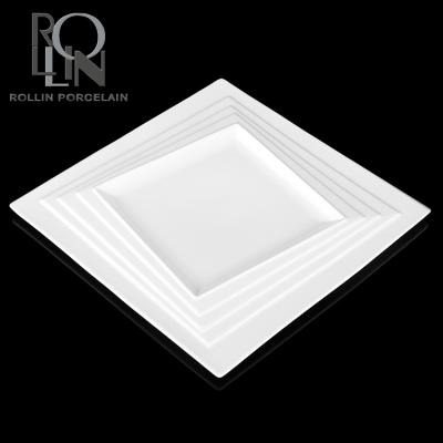 China Sustainable Wholesale White Porcelain Square Plates Banquet Dinner Dishes For Hotels for sale