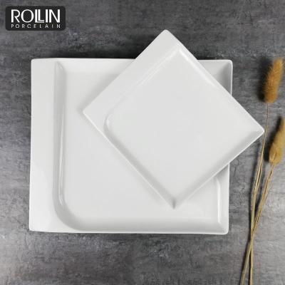 China Viable Wholesale Cheap Porcelain Square Dish For Banquet Hotel Daily Use Ceramic Dish For Hotel for sale