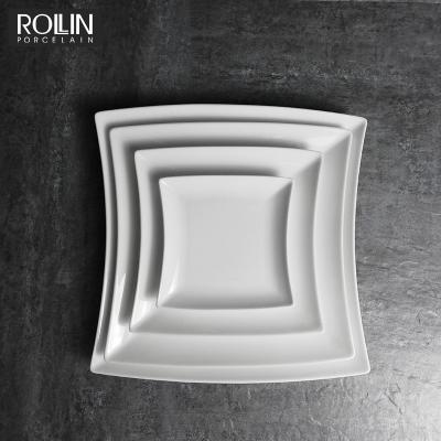 China Sustainable Wholesale Hotel Dish Dishes Flat Square Porcelain Square Dish Plates for sale