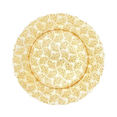 China Sustainable Elegant Gold Round Restaurant Exquisite Gold Plated Dessert Dinner Set Wedding Glass Charger Dishes for sale