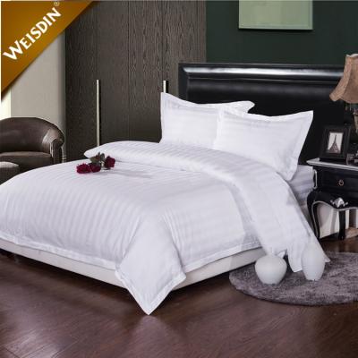 China 3cm Queen Disposable Satin Stripe Bed Linen White Hotel Bedding Set 100% Cotton Bed Sheet Set for sale