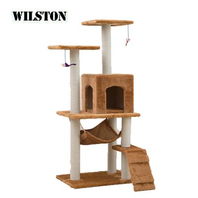 China Various Color Sustainable Cat Tree Wooden Cat Tree House Striping Tree Tower Housing Furniture Cat House for sale