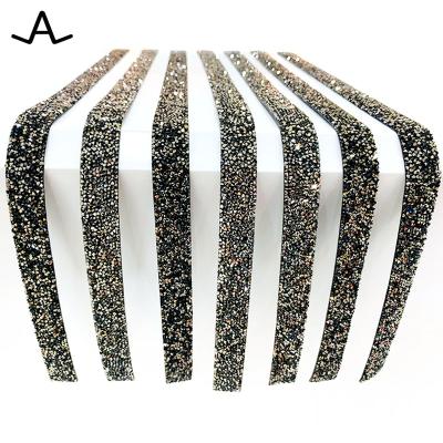 China AILUN Washable Custom Rhinestone Trimming Fine Rock Crystal Ribbon For Shoes Garment Hats 1.5cmX4cm for sale