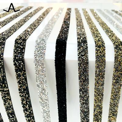 China Washable Custom Rhinestone Trimming Fine Rock Crystal Ribbon For Shoes Garment Hats for sale