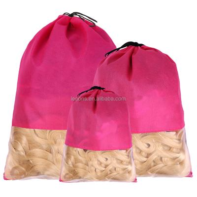 China Leeons Recyclable Logo Non Woven Drawstring Bag Custom Made For Wigs Hair Extension Storage for sale