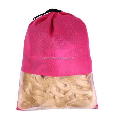 China Recyclable Custom Logo Woven Drawstring Hair Extension Wig Bag Multifunction Fashional Reusable Non Leeons With PVC Window for sale