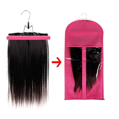 China Foldable Non-woven Bag Mini Hanger For Hair Extensions Storage Leeons Customs Hair Extension Packaging Bag for sale