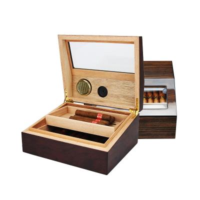 China Handmade Piano Nut Color Humidor For 50 Ct Cigar Storage Box Cigar Humidor Wooden Box for sale