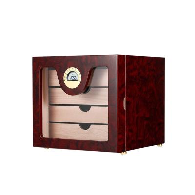 China Handmade Cedar Wood Storage Box Cases With Front Digital Hygrometer Glass Handmade Cedar Humidifier Cigar Box Amazon Top Selling Cigar for sale