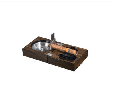 China Square Wooden Fasion Outdoor Travel Cigar Ashtray with Cutter and Punch for sale