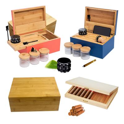 China Large Handmade Natural Wooden Herb Storage Boxs Weed Bamboo Stash Box For With Accessories Hide Combo Box for sale