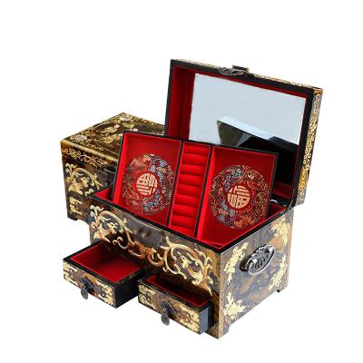 China Wholesale Handmade Vintage High Quality Pearl Jewelry Organizer Storage Gift Storage Gift Stash Box Handmade Vintage Wooden Box With Lock for sale