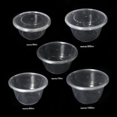 China Round Transparent Plastic Folding Disposable Food Container 360ml-1000ml With Lid for sale