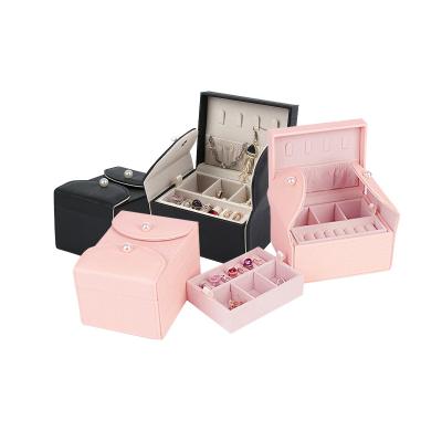 China Custom Portable Mini Pu Leather Jewelry Boxes Travel Jewelry Gift Boxes Packaging Jewelry Storage Box for sale