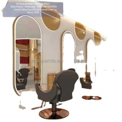 China 5 Years Guarantee Hot Sale Classic Style LED Hairdressing French Station Mirror Steel Base Barber Shop Mirror With Stainless Eco-Friendly for sale